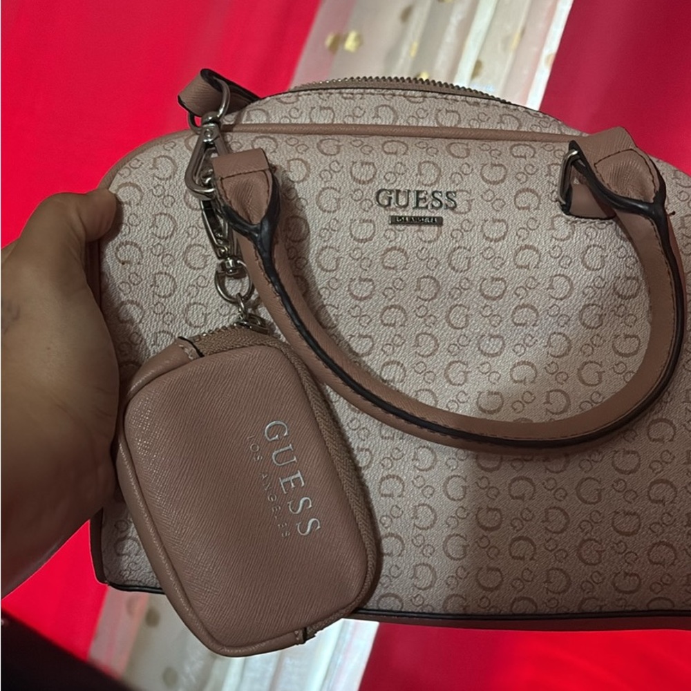 Guess Pink Satchel Bag with Logo Pattern